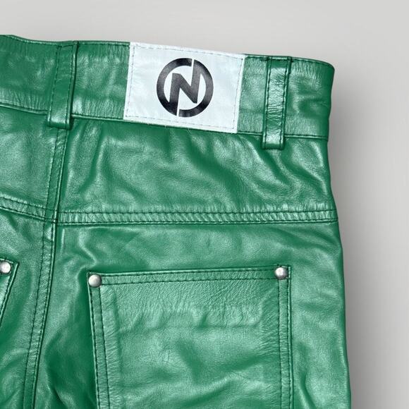 NYRVA Green Genuine Leather Flare Pants Size 28 High Waist Retro Y2K- L34 - Picture 9 of 11